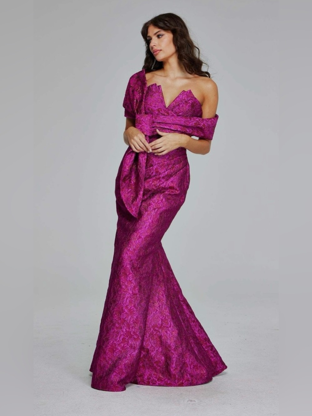 NWT Jovani One Shoulder Magenta Dress- retails for $990